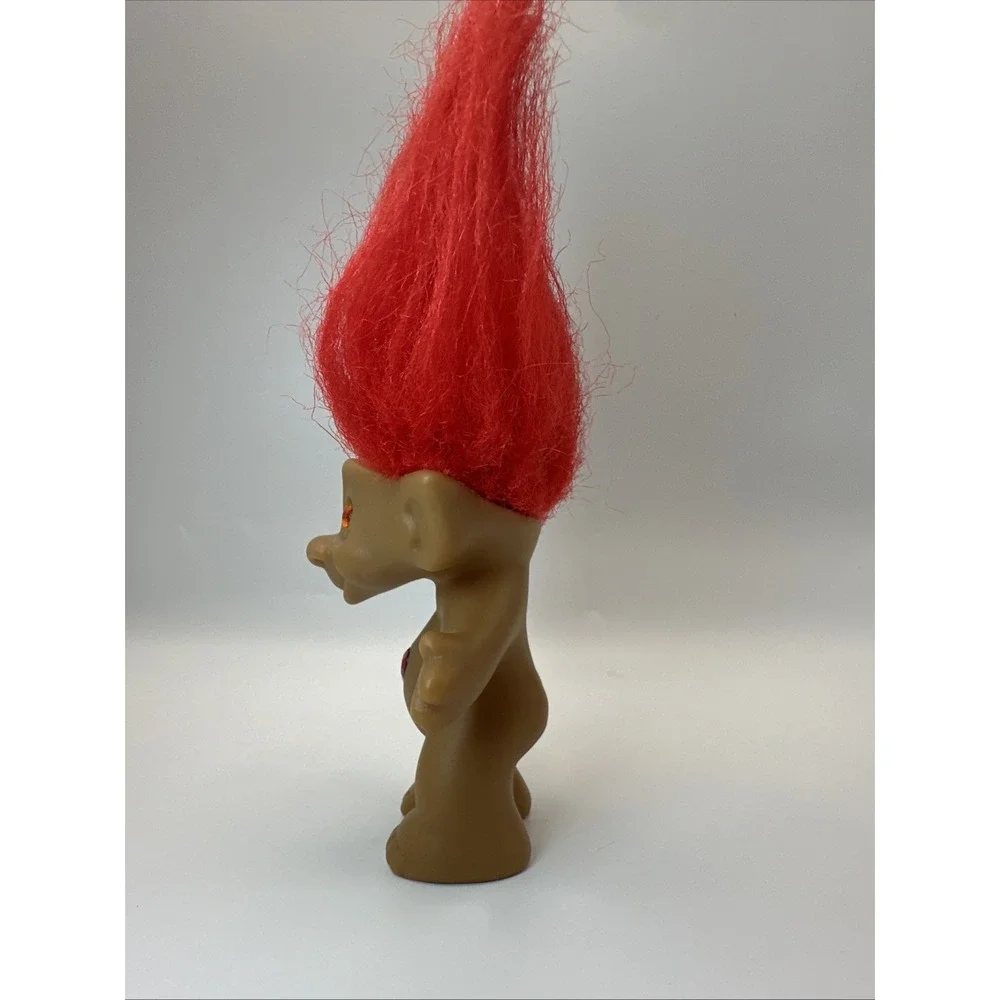 Vintage Ace Novelty Treasure Troll Doll Red Heart Gem Belly Red Hair 3 Inch